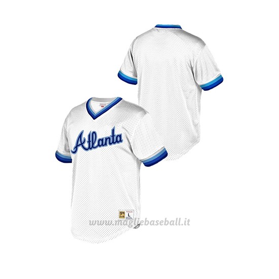 Maglia Baseball Bambino Atlanta Braves Cooperstown Collection Mesh Wordmark V-neck Bianco